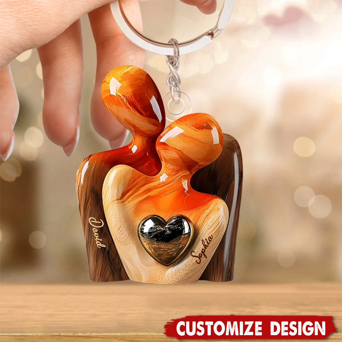 Elegant Couple Statue with Heart Inlay - Personalized Couple Acrylic Keychain