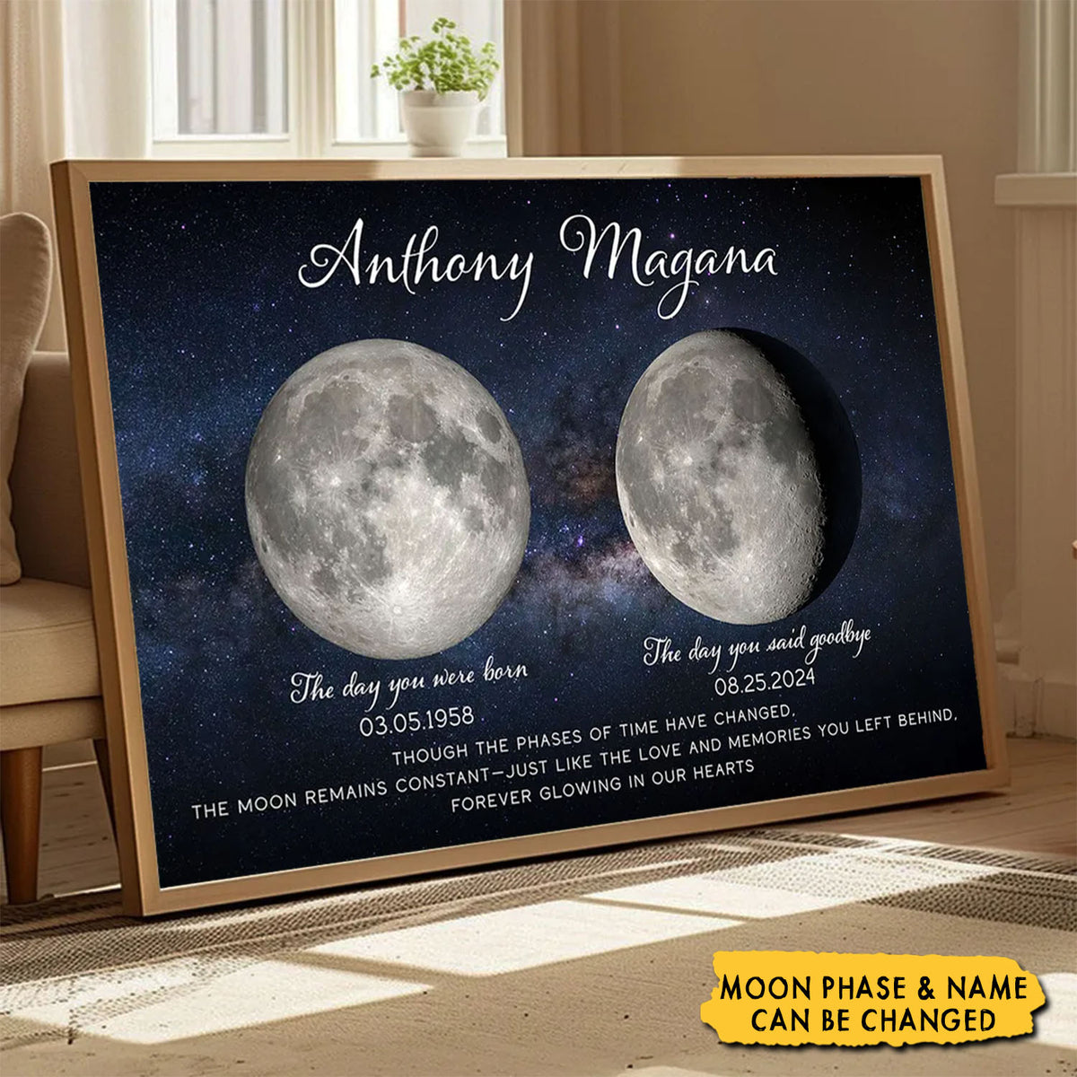 Lost Loved One Moon Phase Art Memorial Personalized Poster, Sympathy Gift For Family