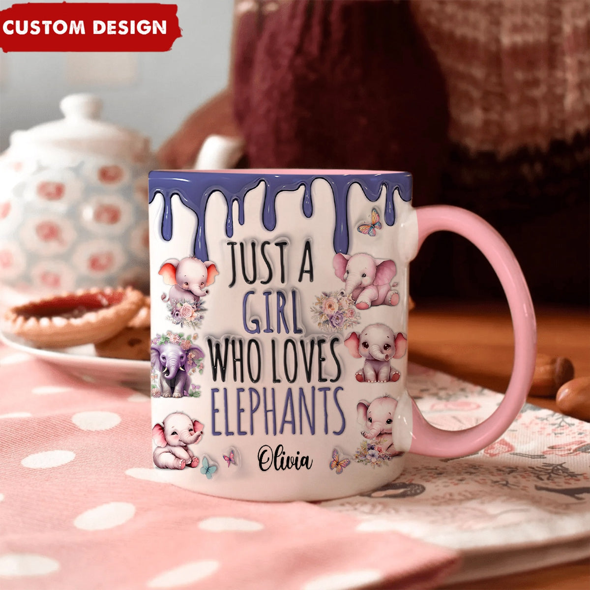 Just A Girl Who Loves Elephants - Personalized Accent Mug