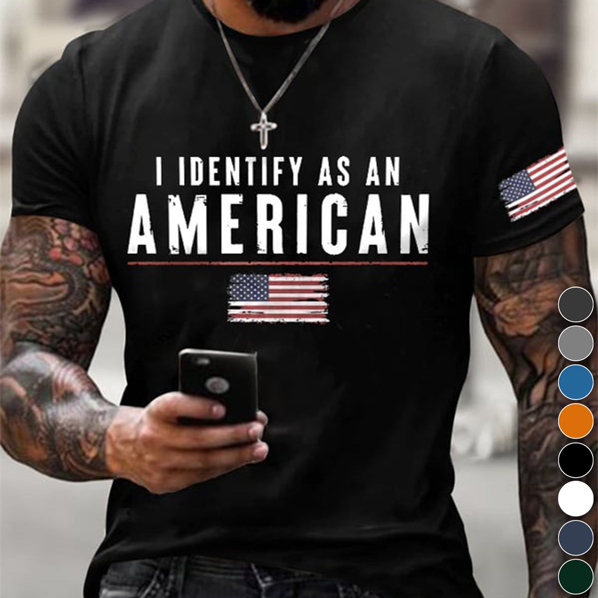 I Identify As An American Printed Round Neck T-Shirt