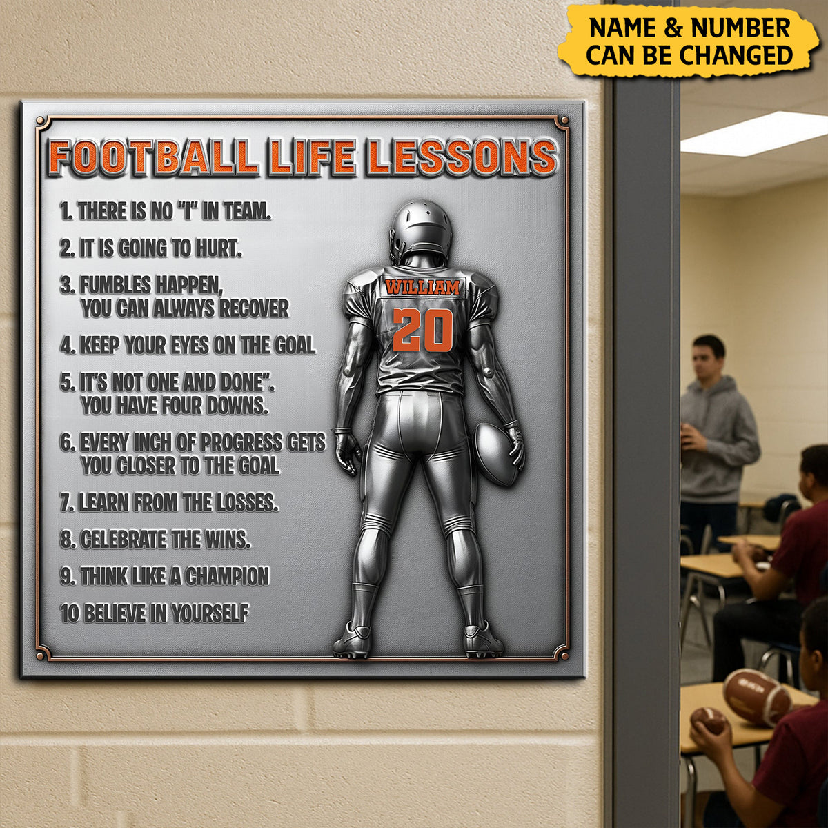 Football Life Lessons Personalized Metal Sign – Gifts For Football Player