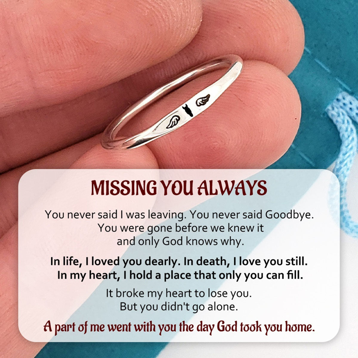 FOR MEMORIAL My Four-legged Angel is Always Near By-Personalized Tiny Paw With Wings Ring