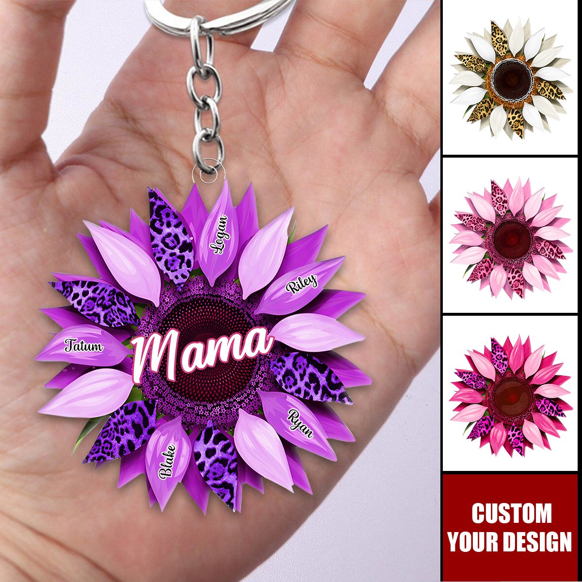 Nana, Mom, Auntie Family Sunflower - Personalized Acrylic Keychain - Birthday, Loving Gift For Mother, Grandma, Grandmother