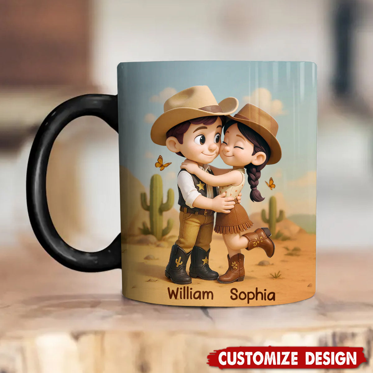 Cartoon Style Countryside Couple Cowboy Cowgirl Personalized Coffee Mug