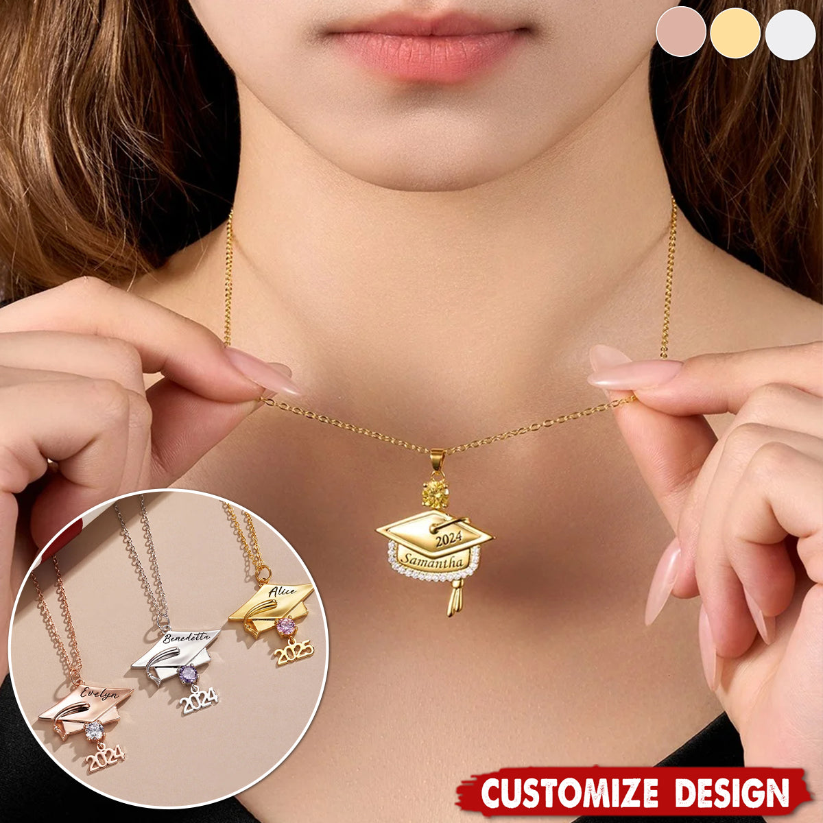 Personalized Graduation Cap Pendant Necklace With Birthstone-Graduation Gift