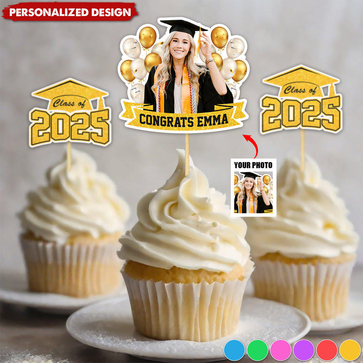 Personalized Face Graduation Cupcake Toppers