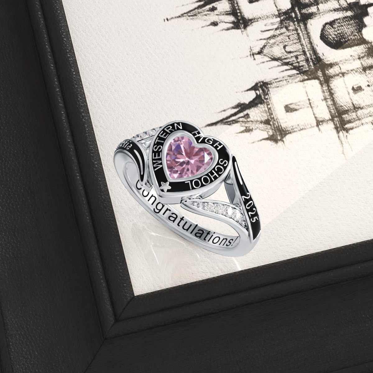 Personalized Engraved Graduation Heart Birthstone Ring, Graduation Gift