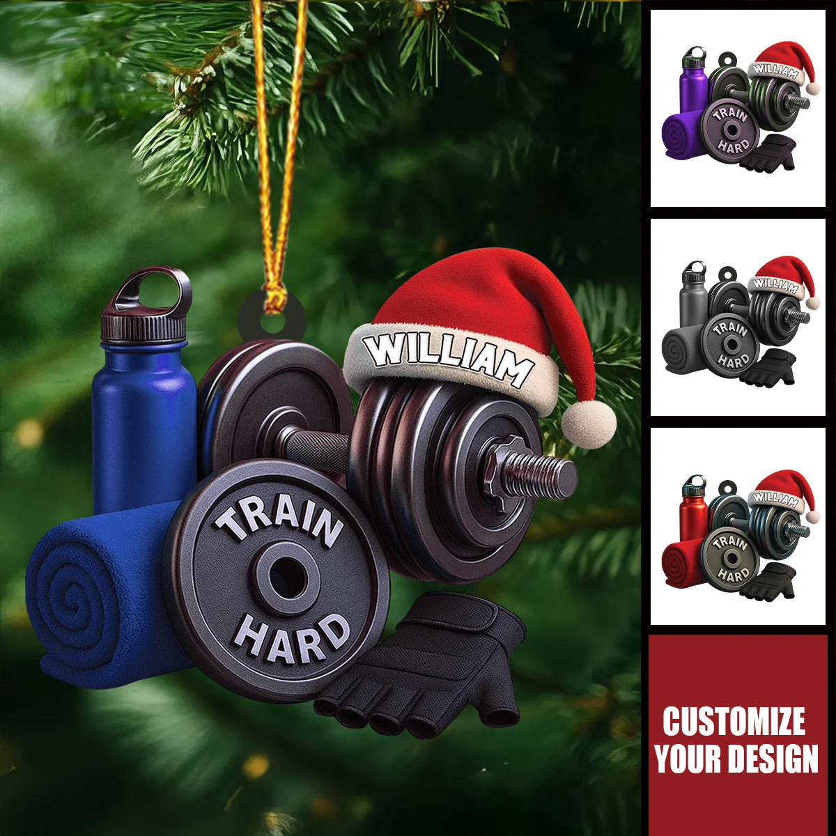 Personalized Dumbbell Christmas Ornament - Gym Fitness Gift
