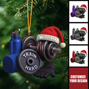 Personalized Dumbbell Christmas Ornament - Gym Fitness Gift