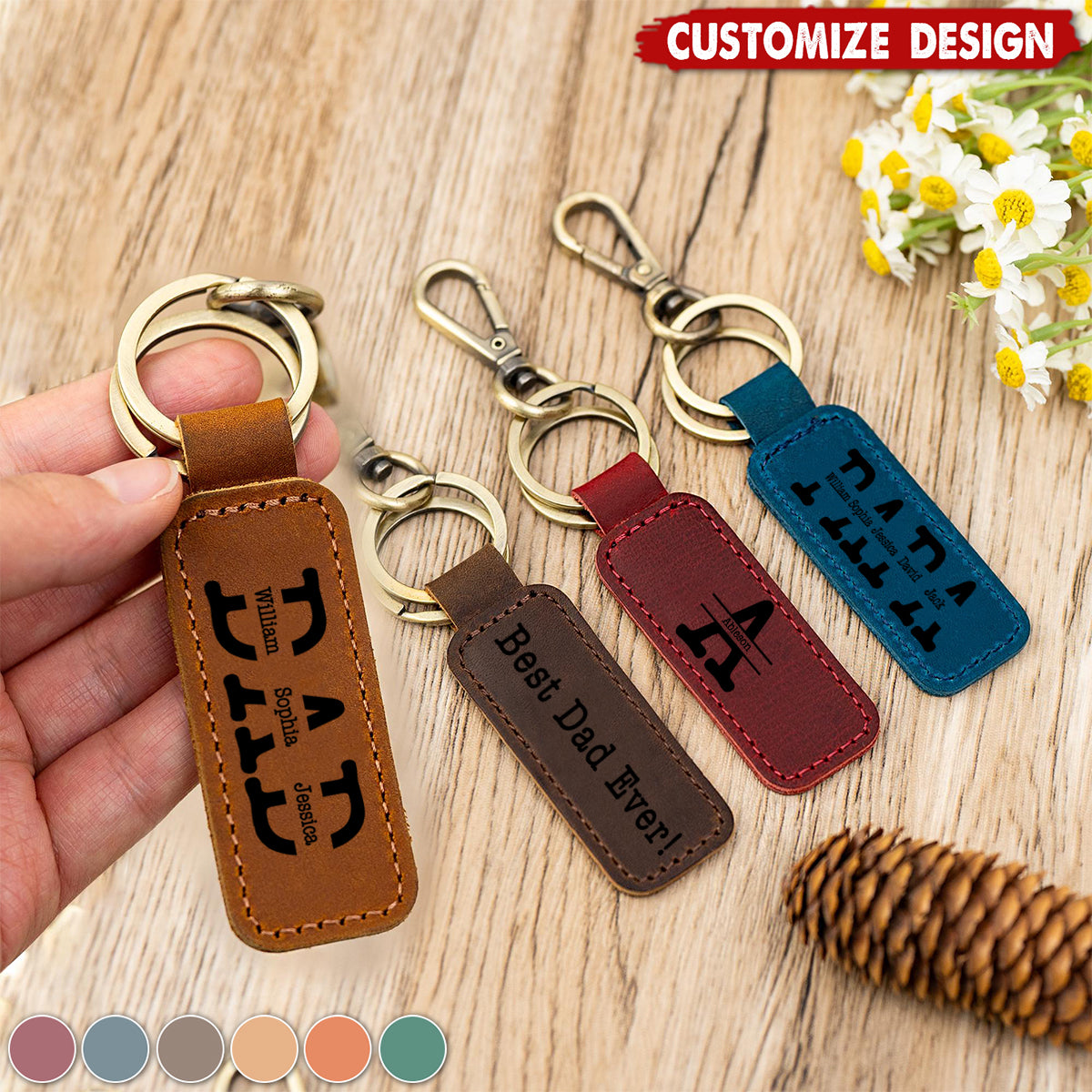 Personalized Dad Leather Keychain-Gift for Dad