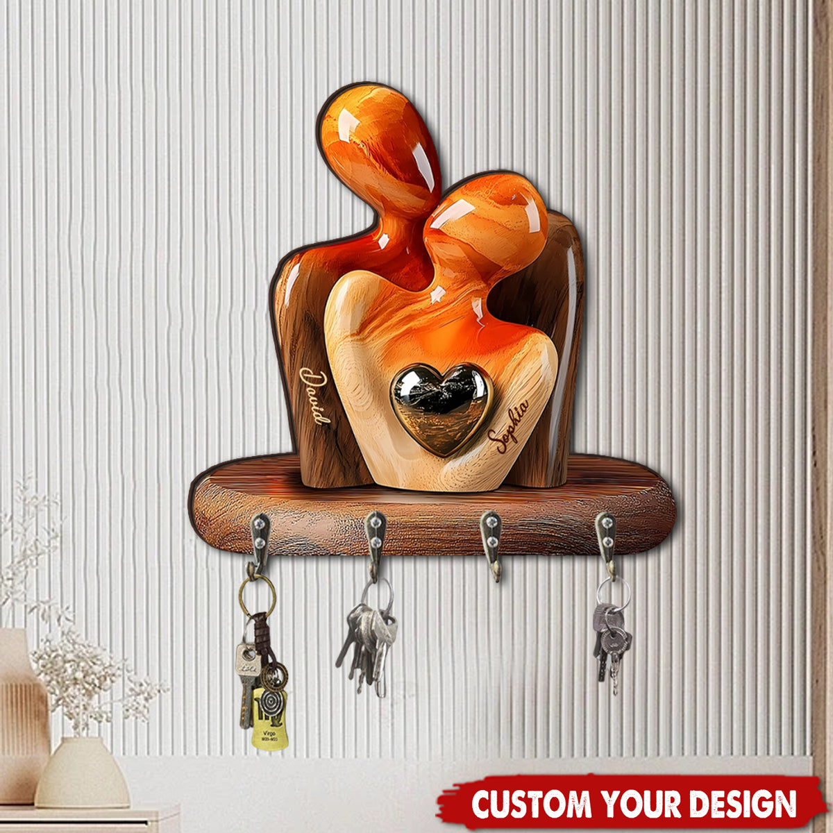 Elegant Couple Statue with Heart Inlay - Personalized Shaped Key Rack
