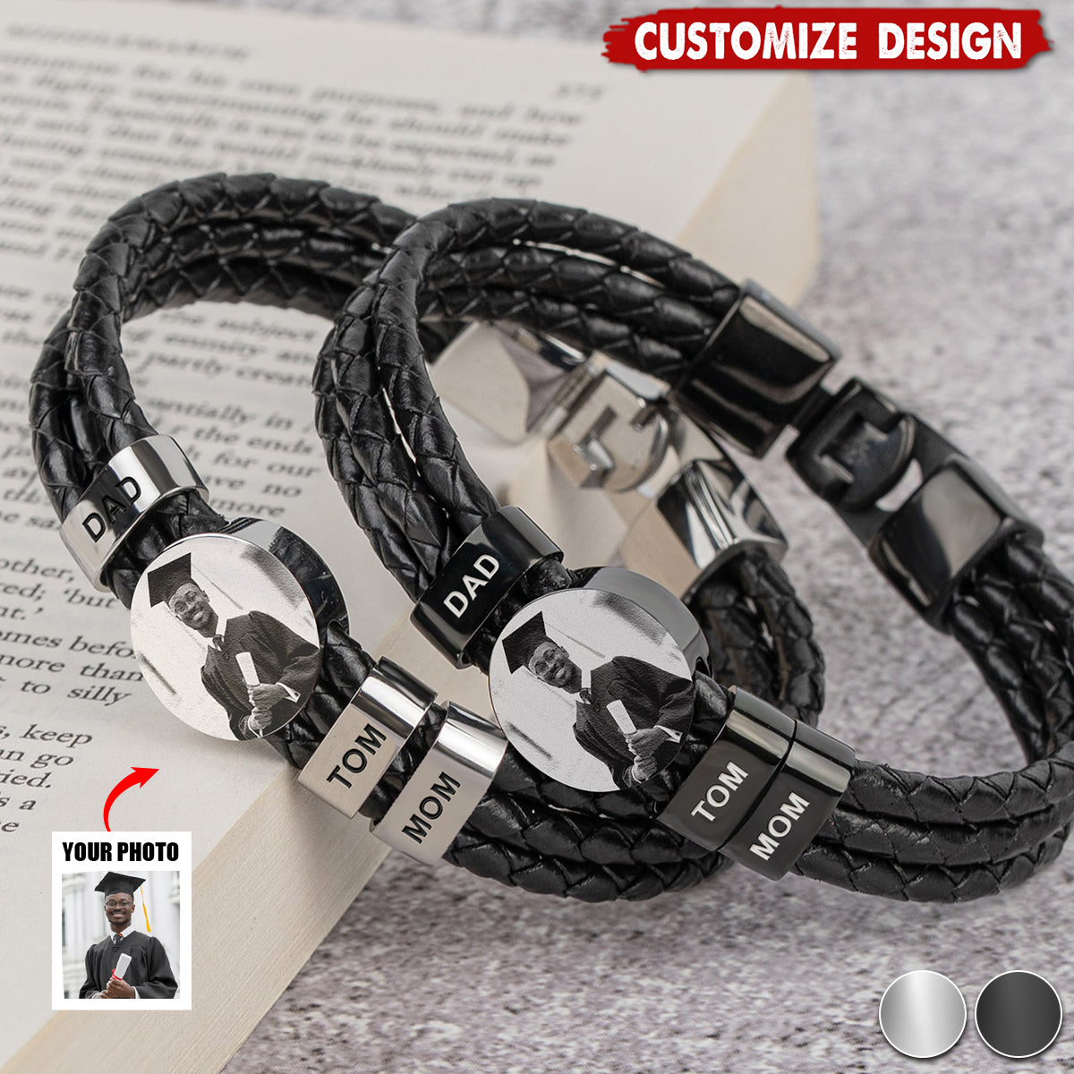To My Son - Personalized Photo Leather Bracelet