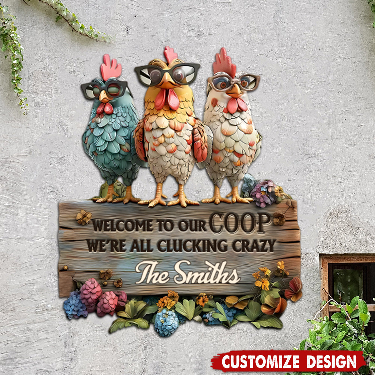 Welcome To Our Coop - Personalized Chicken Cut Metal Sign