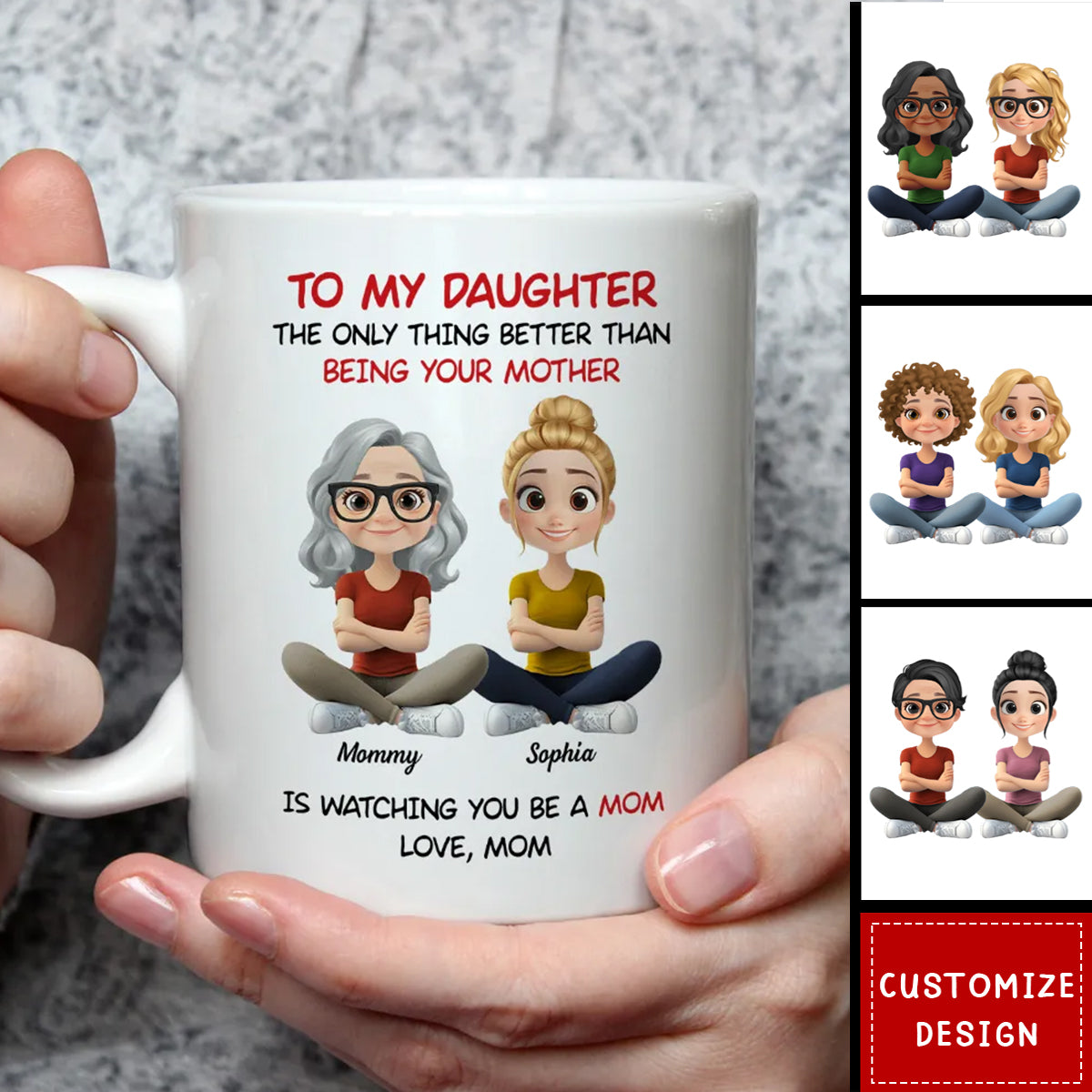 To My Daughter Cartoonize - Personalized Custom Coffee Mug