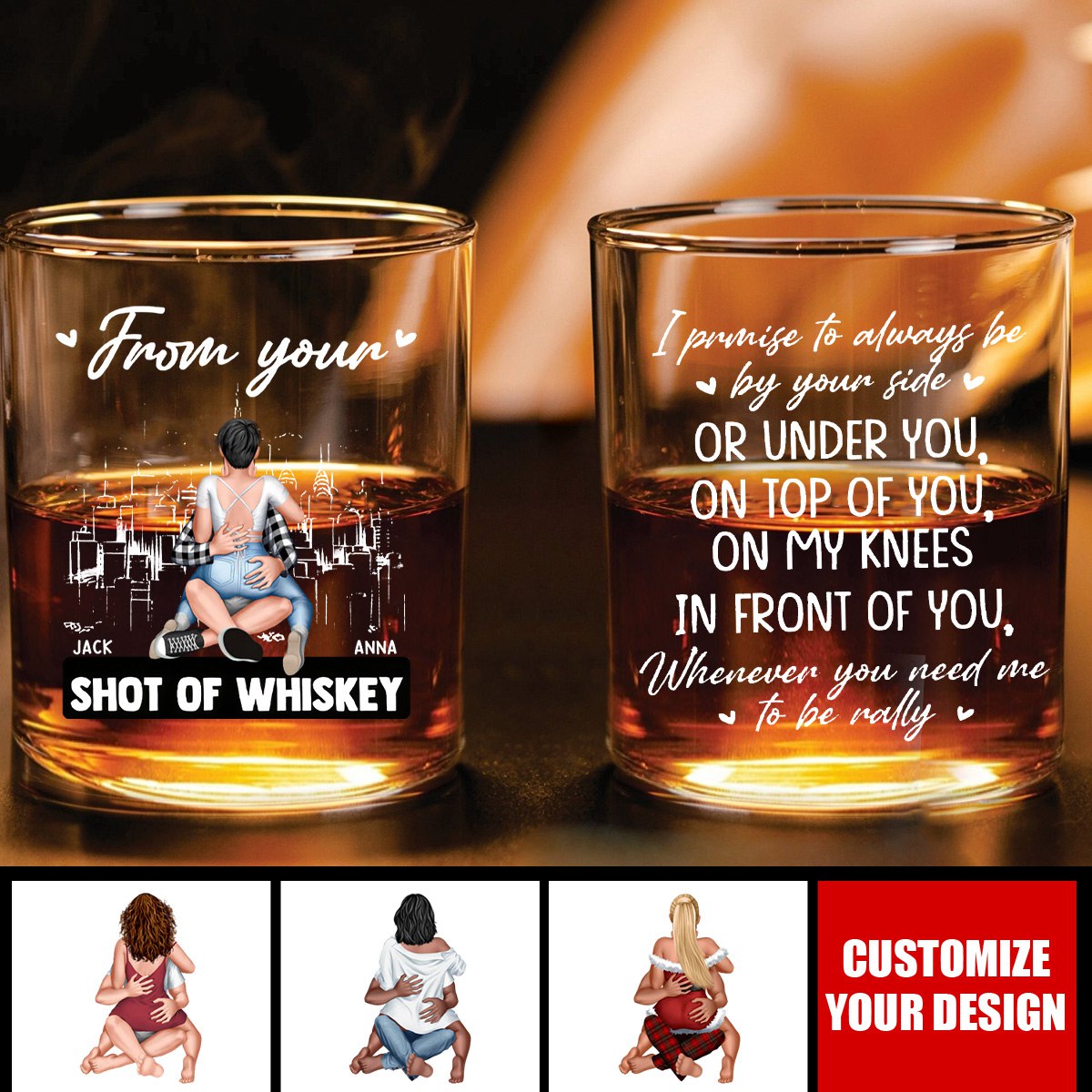 Promise To Always Be By Your Side - Personalized Whiskey Glass, Gifts For Couple