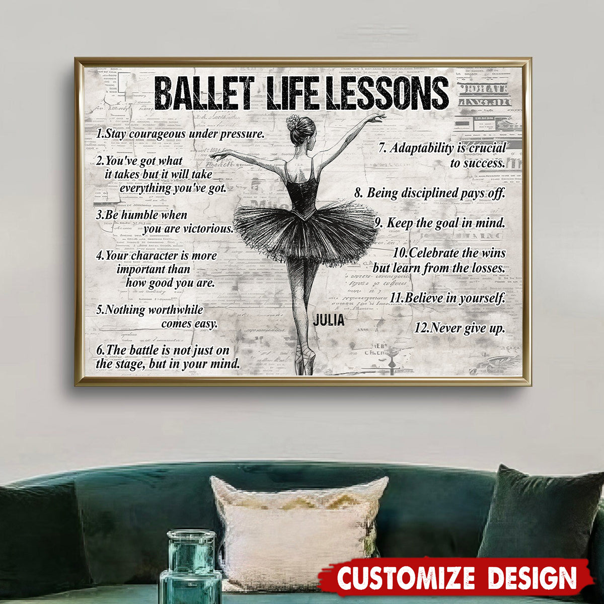 Ballet Life Lessons-Motivational Personalized Ballet Girl Poster-Gift For Ballet Lovers
