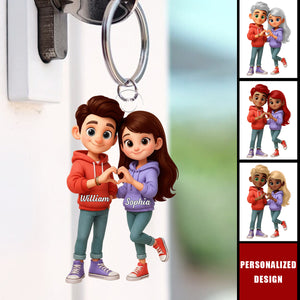 Personalized Cute Cartoon Couple Acrylic Keychain-Sentimental Gift for him/her
