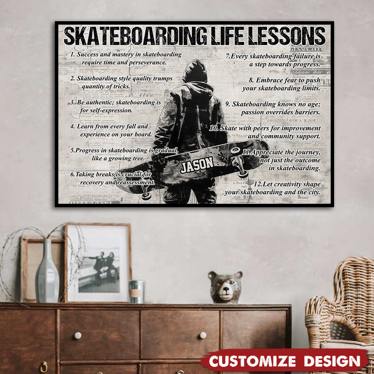 Personalized Skateboarding Life Lessons Poster-Gift For Skateboarding Lovers