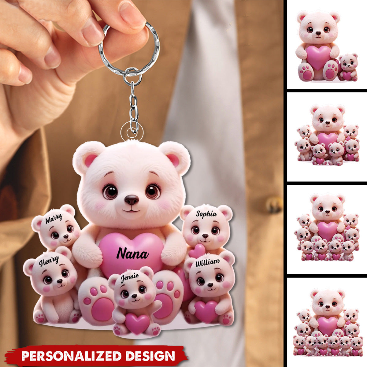 Personalized Cute Bear Keychain-Gift For Mom, Grandma