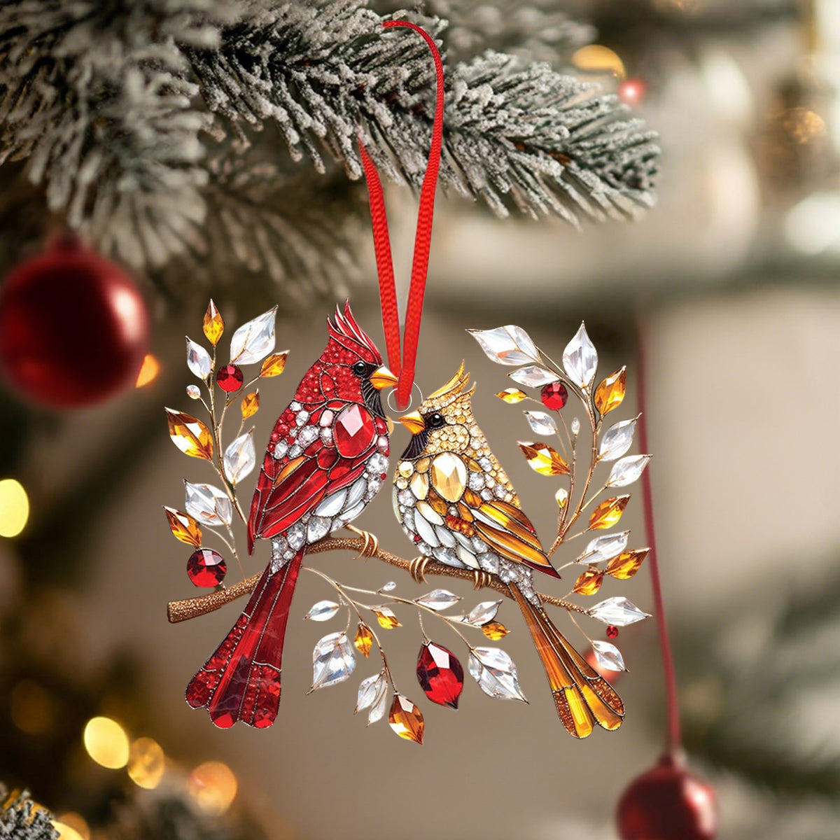 Colorful Cardinal Couple Memorial Ornament--Christmas Gift