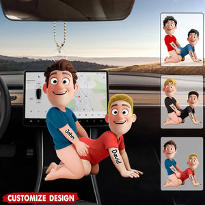 Naughty Personalized Gay Couple Car Ornament - Gifts For Couple