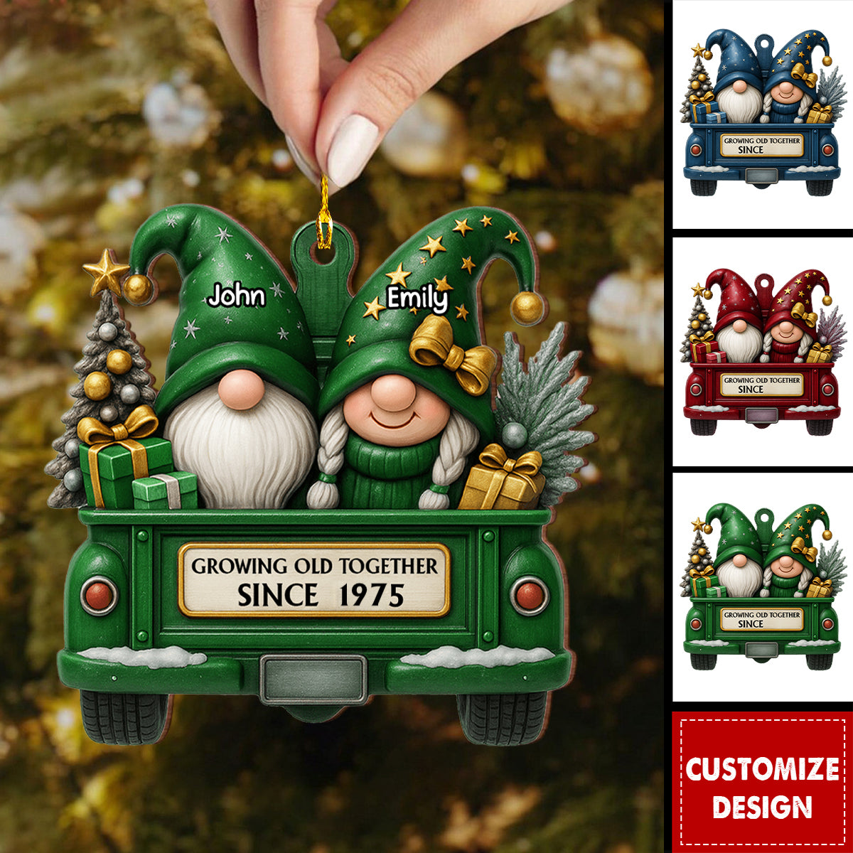 Growing Old Together-Personalized Wood Ornament-Gift for Couples and Parents