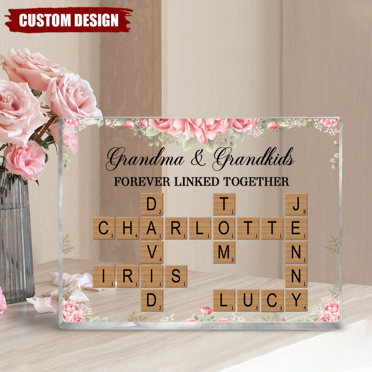 Grandma & Grandkids Forever Linked Together - Personalized Crossword Puzzle Acrylic Plaque