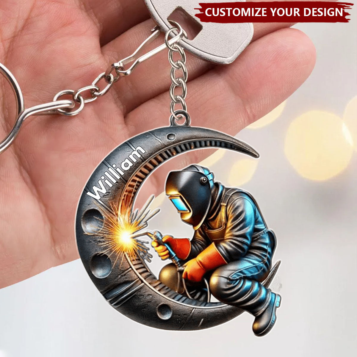 Welding Where Fire Meets Steel - Personalized Welder Shaped Keychain