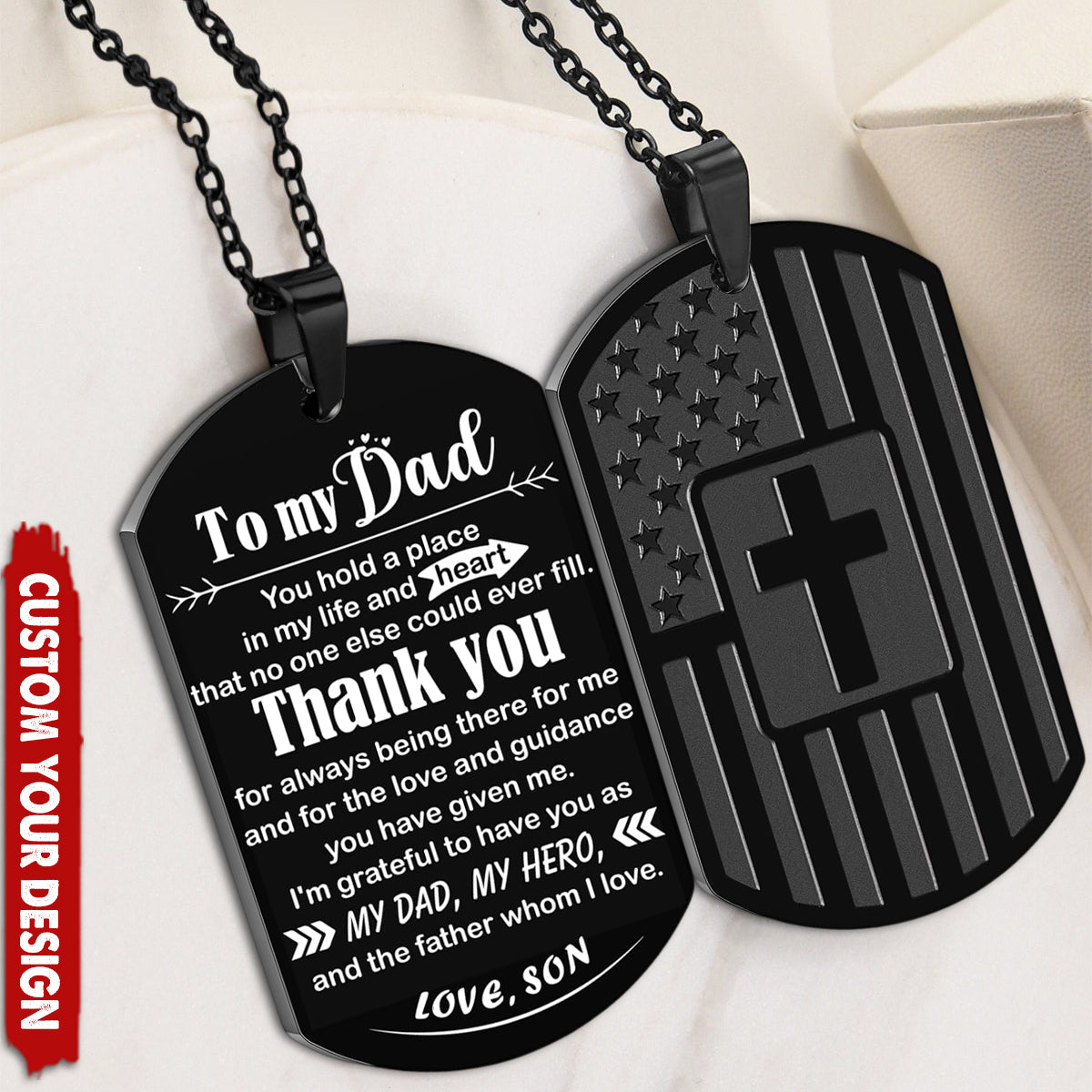 Personalized Christian American Flag Man Dog Tag Cross Necklace Father's Day Gifts