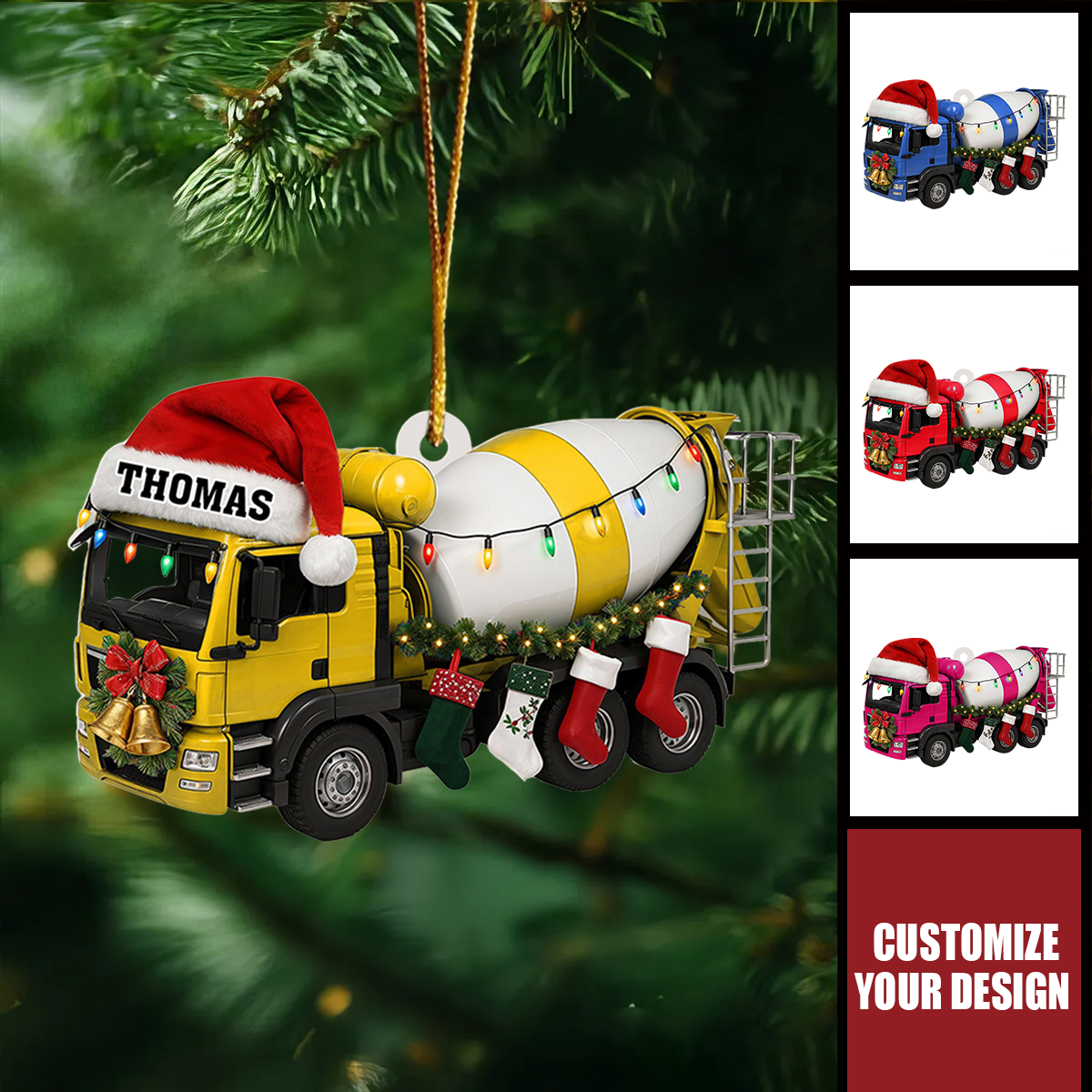 Customized Cement Truck Christmas Ornament: Personalized Concrete Mixer