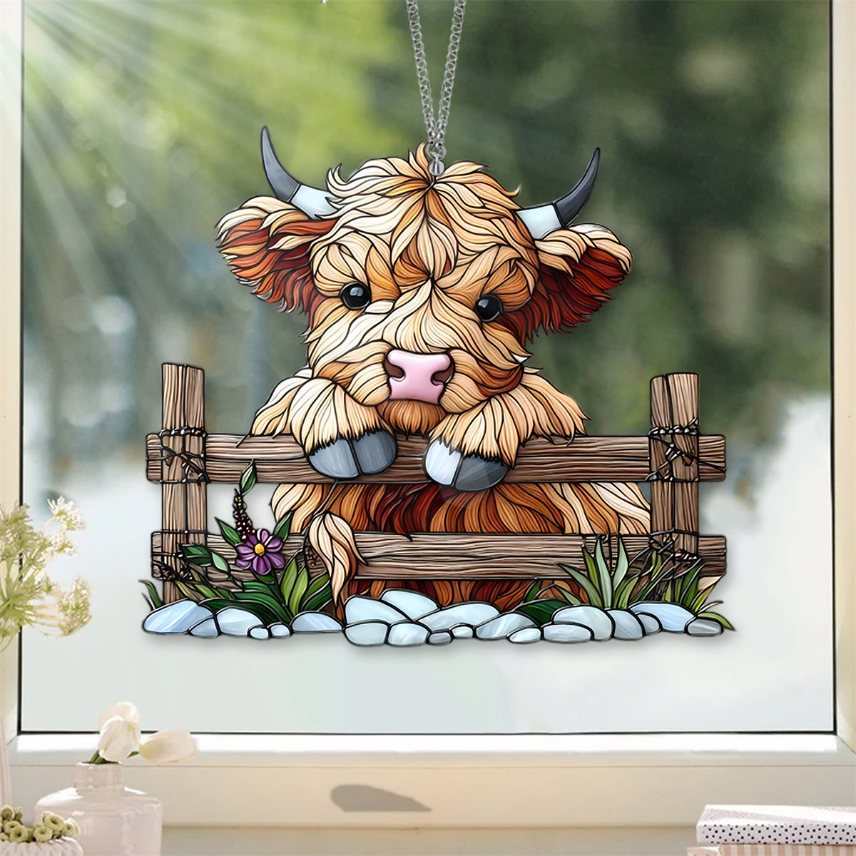 Acrylic Highland Cow Cute Window Hanging - Gift For Highland Cow Lover
