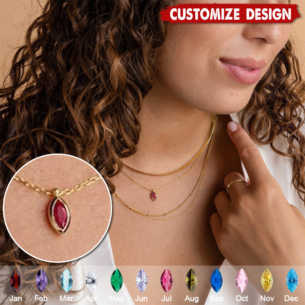 Personalized Leaf Birthstone Necklace - Gift For Mom Grandma