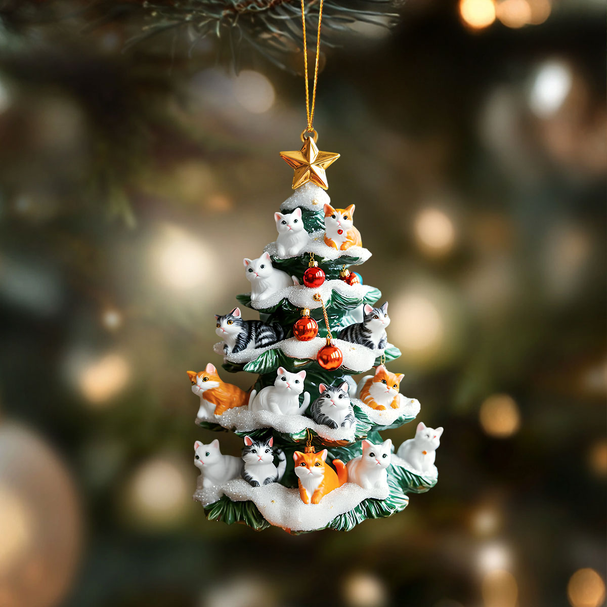 Snowy Cat Christmas Tree Ornament