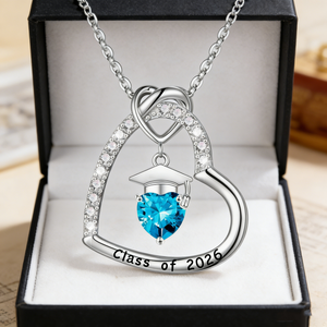 Personalized Graduation Cap Birthstone Heart Necklace