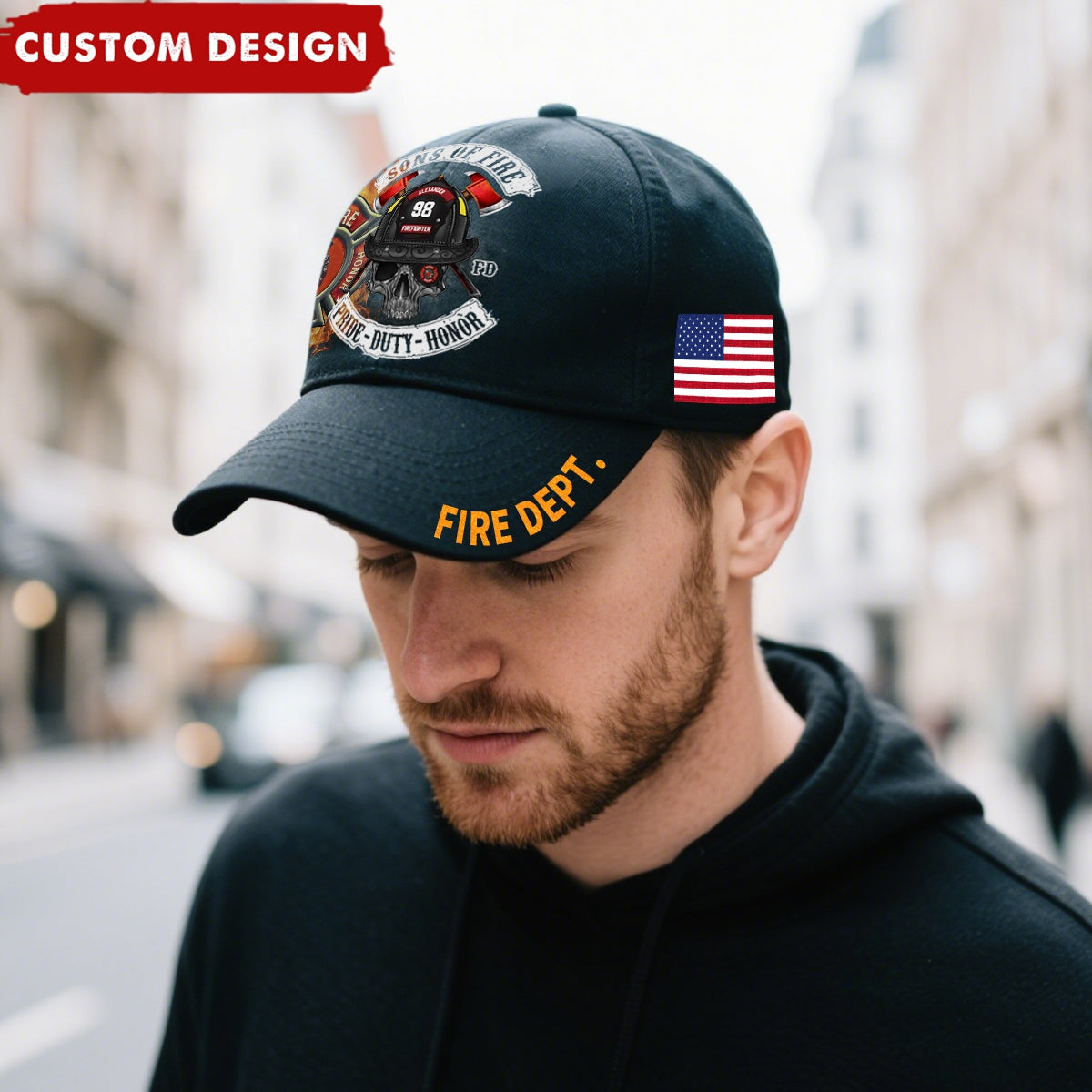 Sons of Fire Pride Duty Honor Personalized Classic Cap, Gift For Fireman