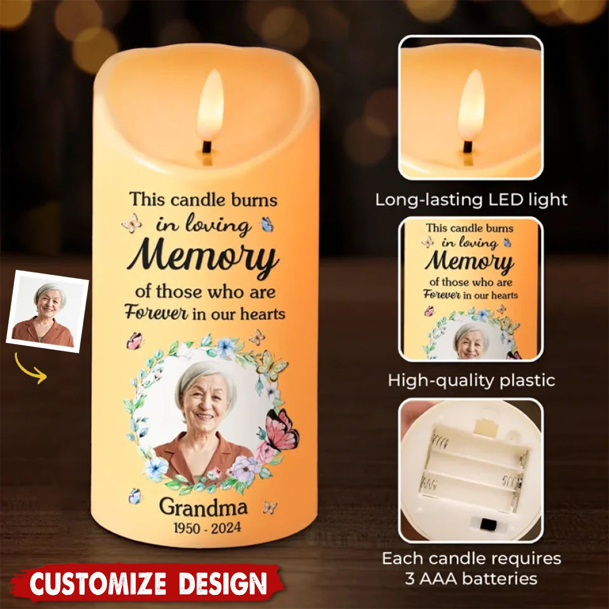 Burns In Loving Memory - Memorial Personalized LED Candle