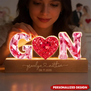 Couple Love Initial-Personalized Acrylic Block LED Night Light-Valentine's Day Gift