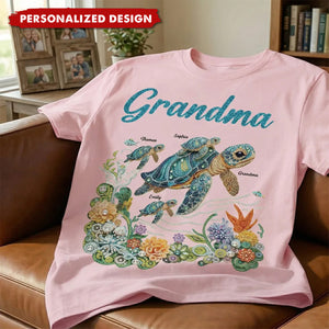 Personalized Mom Grandma Sea Turtle Rhinestones Style Shirt-Mother's Day Gift For Mom Grandma