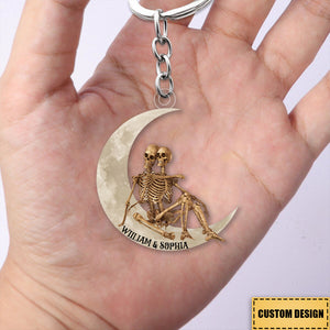 Personalized Skeleton Couple On The Moon Acrylic Keychain-Gift For Valentine's Day
