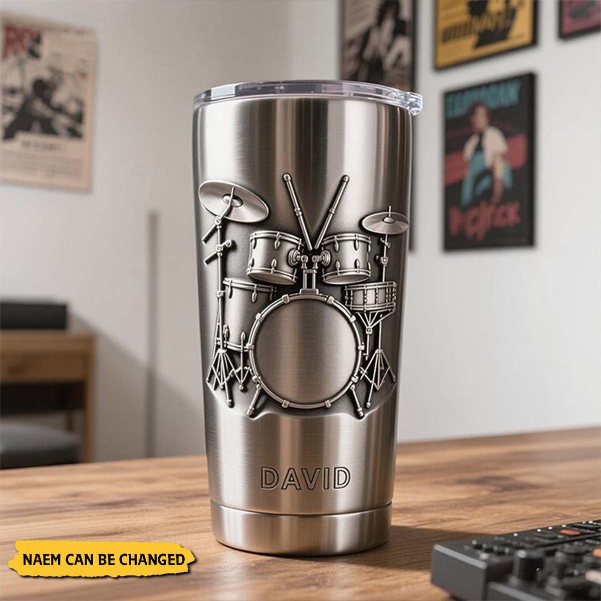 Personalized Drum Pattern Stainless Steel Tumbler-Gift for Drummer