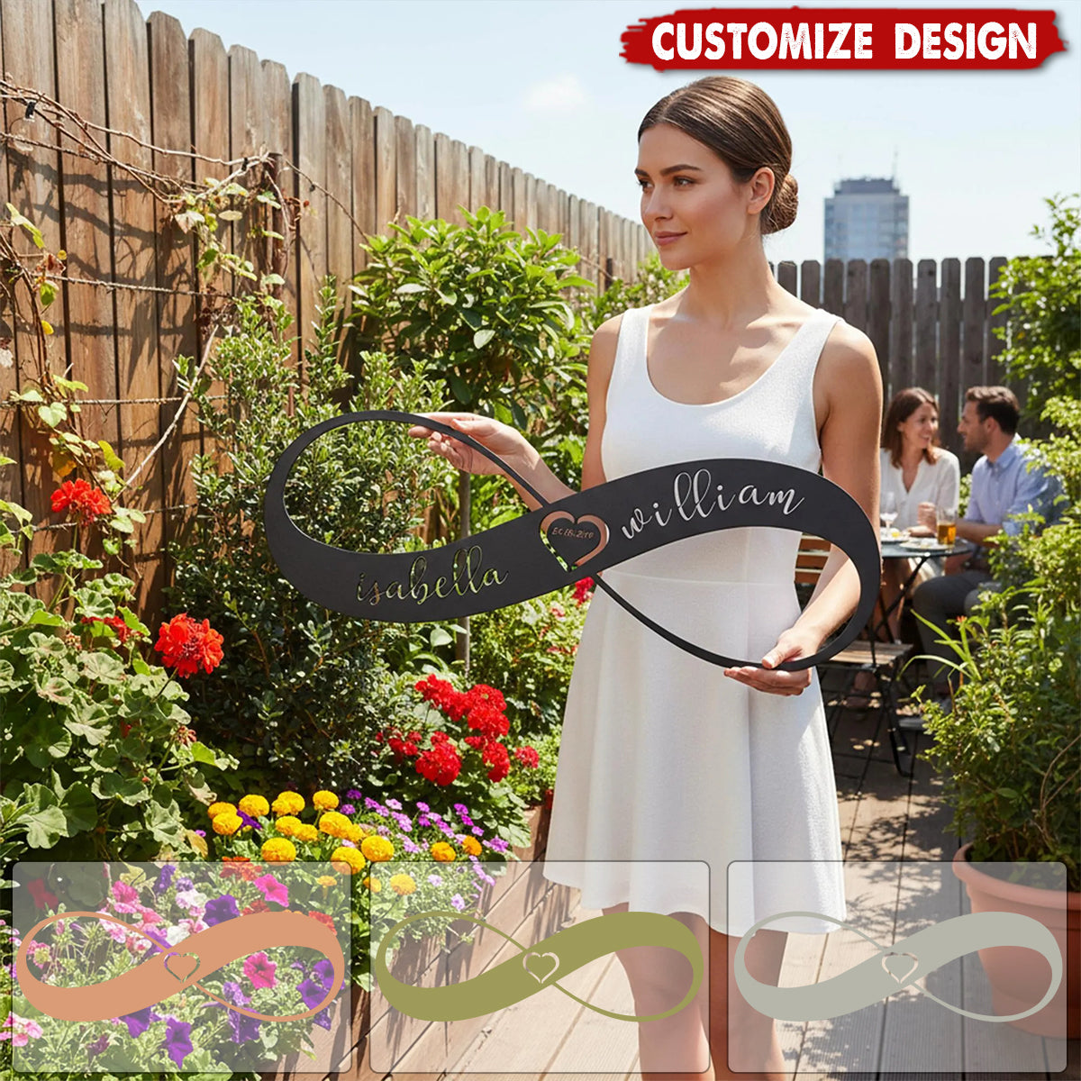 Personalized Infinity Heart Metal Wall Art: Couple Names & Date