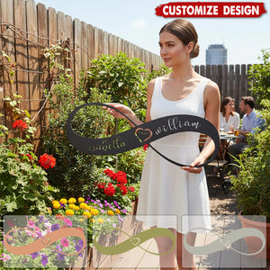 Personalized Infinity Heart Metal Wall Art: Couple Names & Date