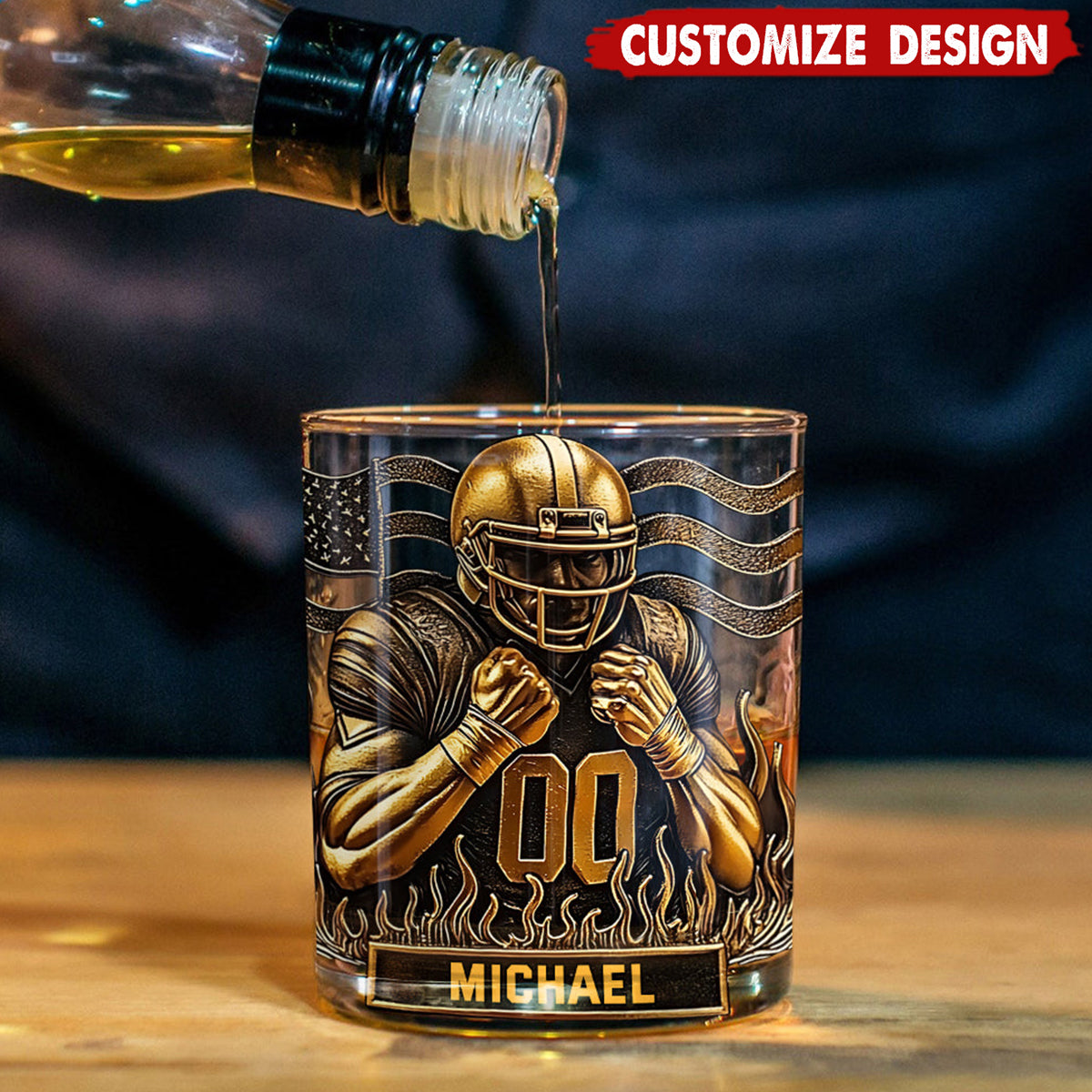 Personalized American Football Whiskey Glass - American Football Lovers Gift