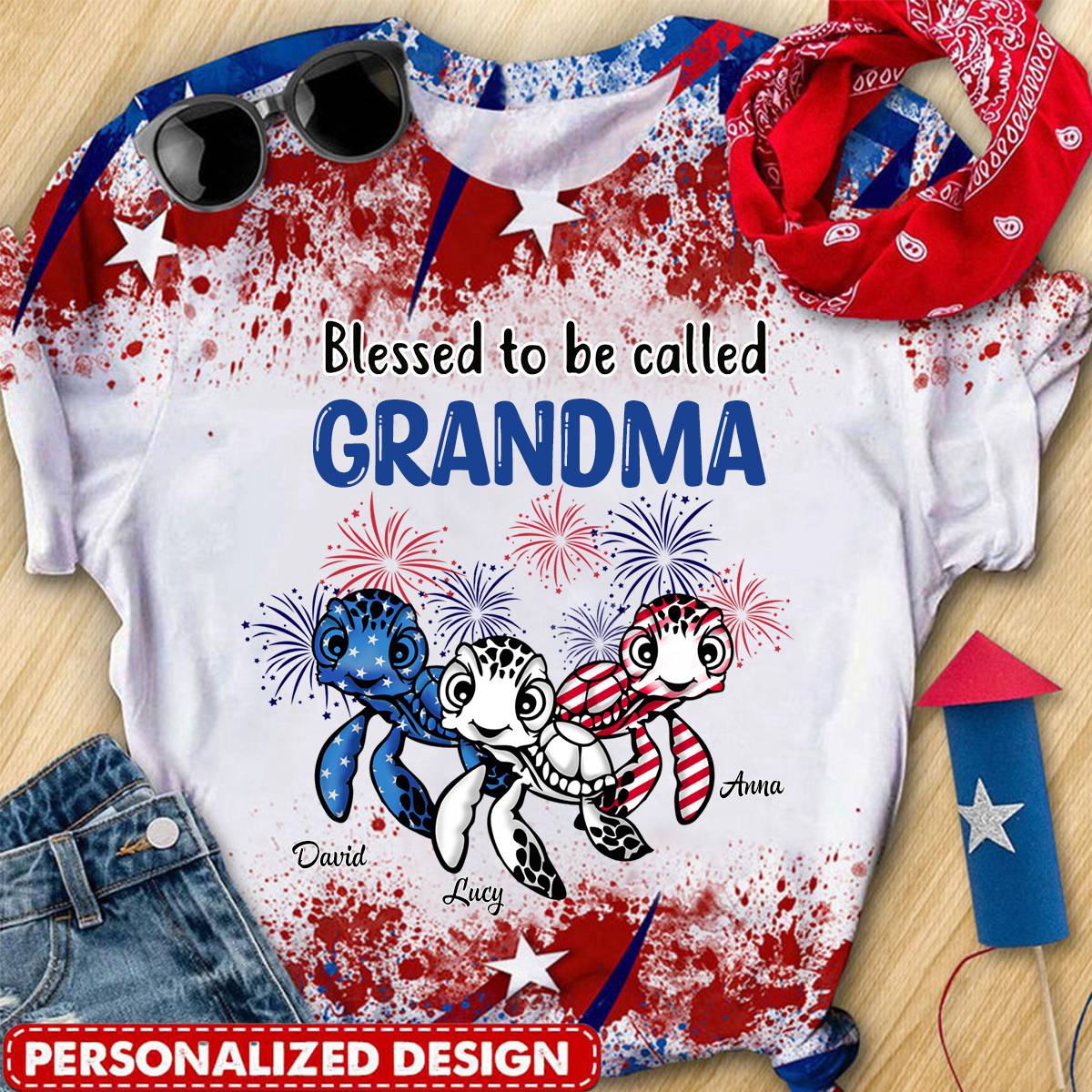 4th of July Turtle Grandma, Mom With Kid Personalized 3D T-shirt, Independence Day Gift