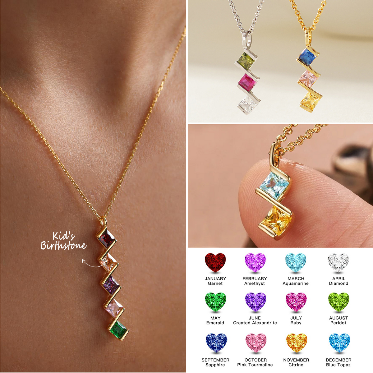 Personalized Mini Square Birthstone Necklace, Mother's Day Gift