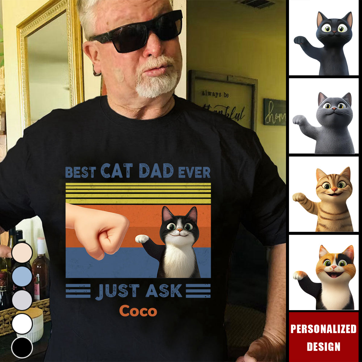 Best Cat Dad Cute Cartoon Funny Cats-Personalized Shirt-Gift for Cat Dads