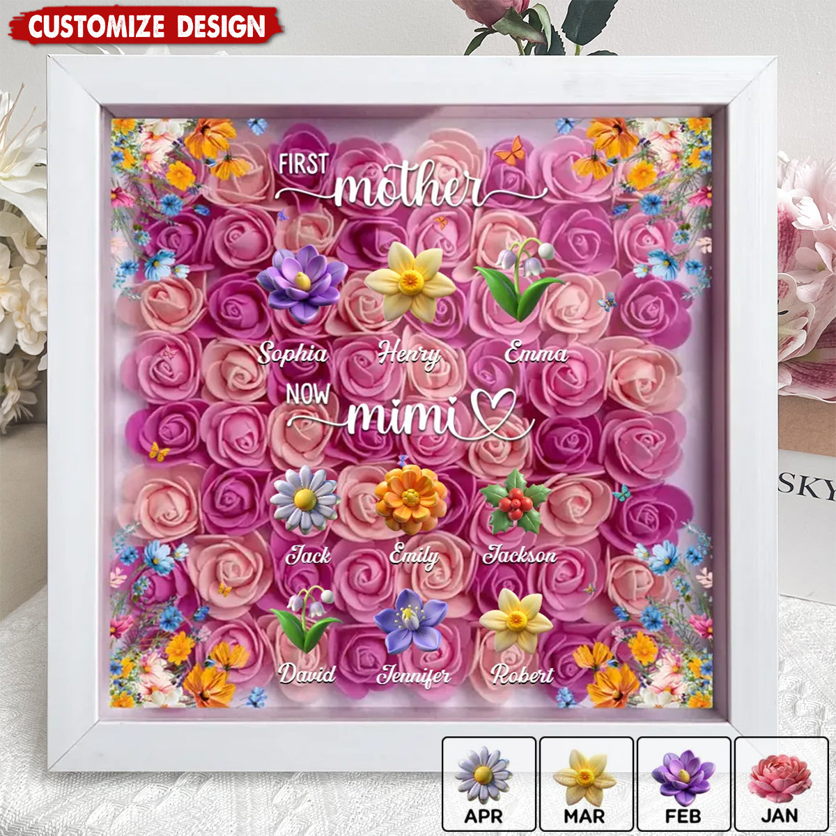 First Mom Now Mama - Personalized Custom Flower Shadow Box