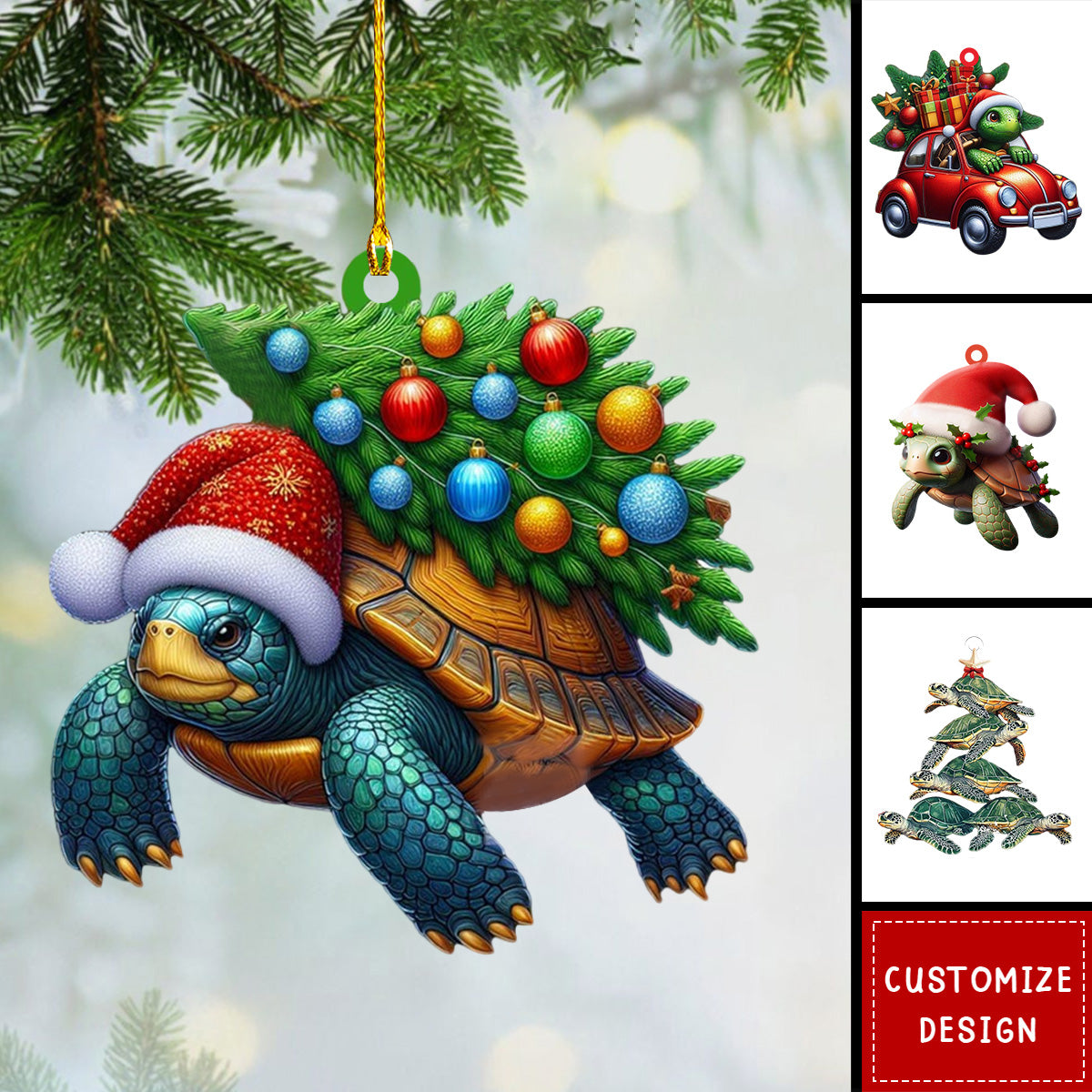 Personalized Christmas Turtle Ornament-Gift for Turtle Lover-2024 New Release