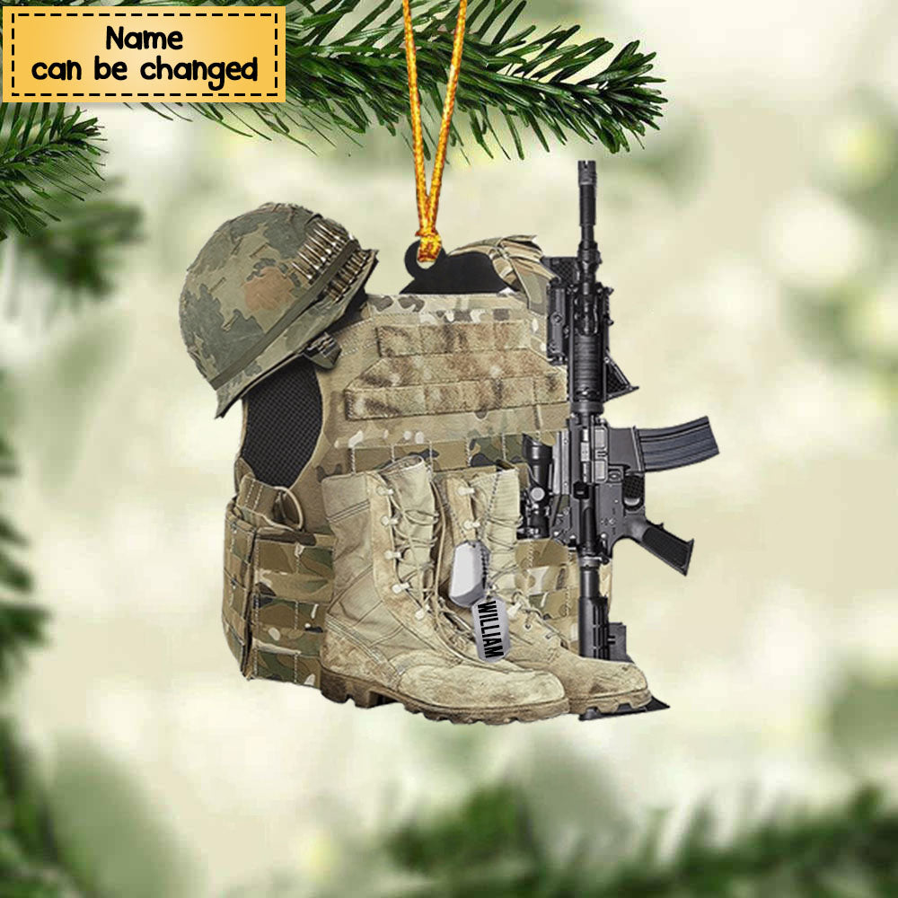 Military Uniform - Boots & Hat - Personalized Flat Acrylic Christmas Ornament