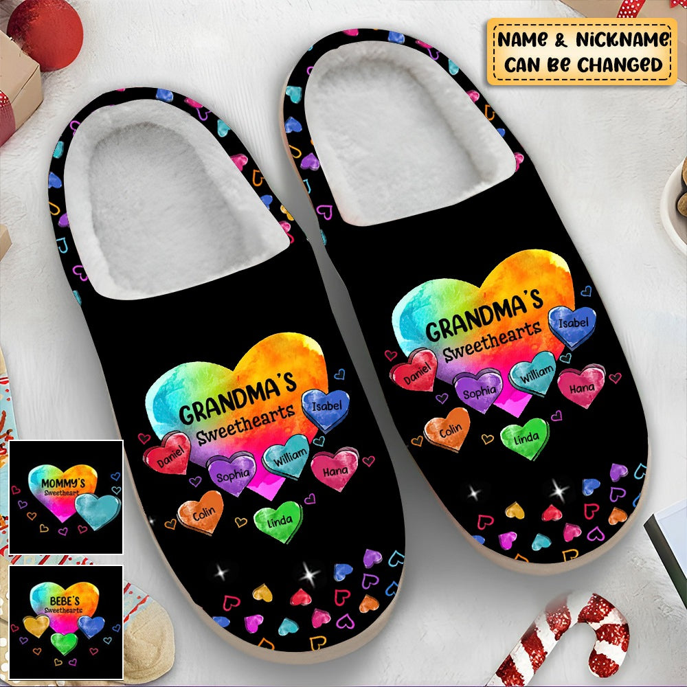 Colorful Heart Grandma Auntie Mom Sweet Heart Kids Personalized Fluffy Slippers